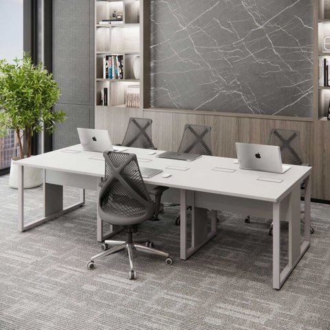 Mesa de Escritório Plataforma 6 Pessoas 2,70m Cz Pés Metal Cor:cinza