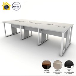 Mesa de Escritório Plataforma 6 Pessoas 2,70m Cz Pés Metal Cor:cinza - 5