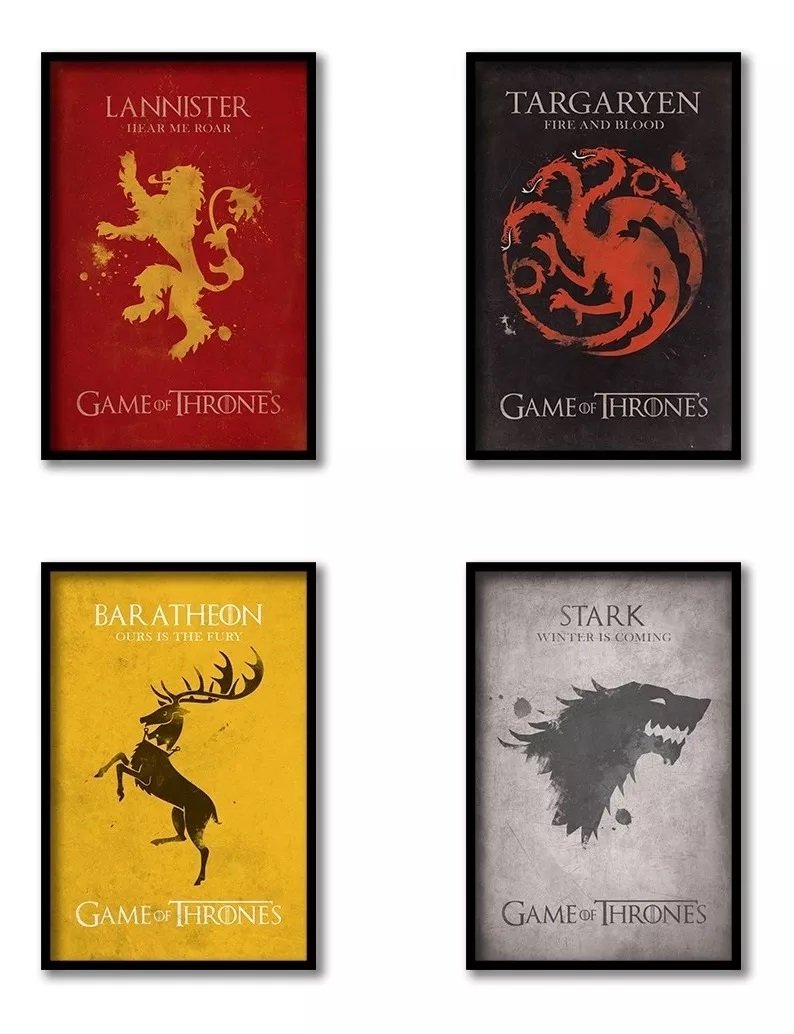 Kit 4 Quadros Decorativos Game Of Thrones Casa do Dragão