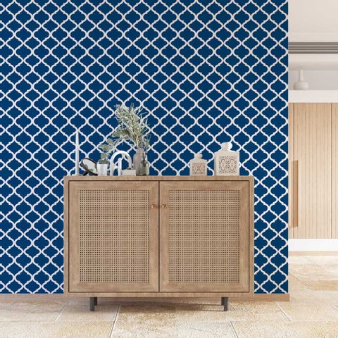 Papel de Parede Arabesco Azul C Branco Gh Papel de Parede 2,5m