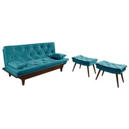 Sofá Cama Reclinável Caribe + Duas Banquetas Rubi Essencial - 3