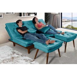 Sofá Cama Reclinável Caribe + Duas Banquetas Rubi Essencial - 2