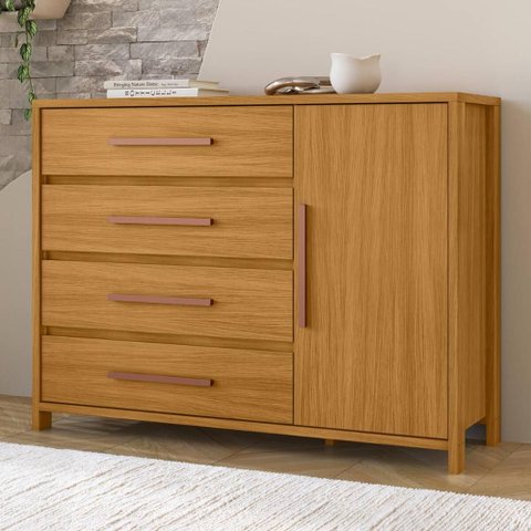 Cômoda com 1 Porta e 4 Gavetas 136cm Multimóveis CR35667 Madeirado