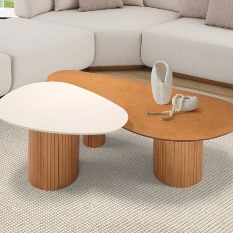 Mesa de Centro Ajustável Orgânica 100% Madeira Maciça Aurora
