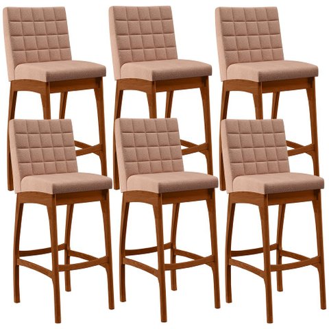 Kit 06 Banquetas Altas Para Cozinha Sala de Jantar Fixa Mila B04 Linho Rosê - Lyam Decor