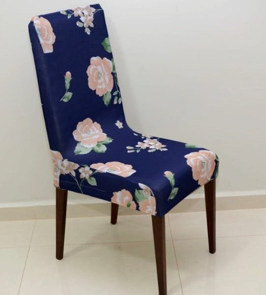 Capa Para Cadeira De Malha Kit 6 Unidades Cor Floral Azul - 1