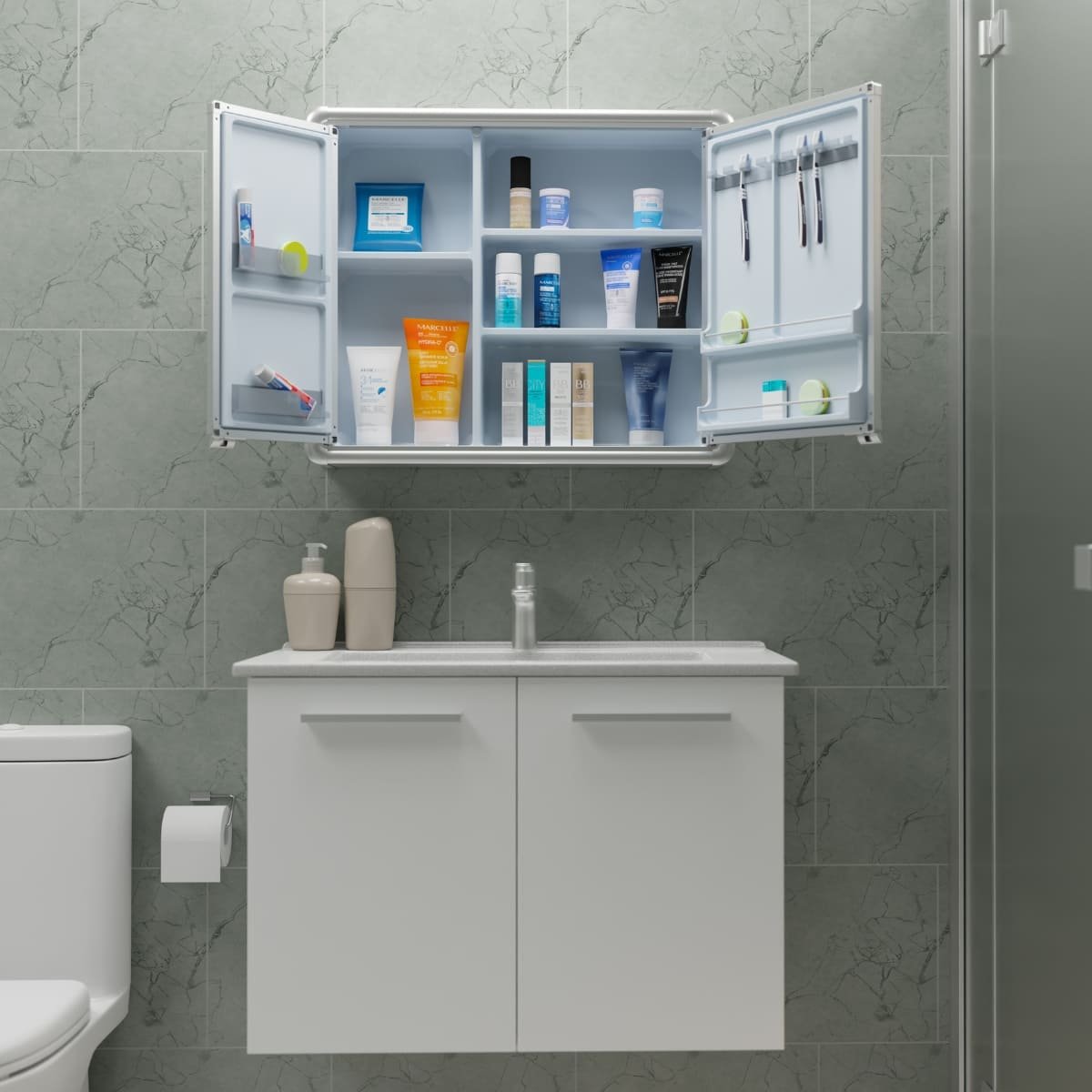 Armário Banheiro Espelheira Sobrepor | Com Perfil de Alumínio | 54x11,3x45cm | 02 Portas | Astra - 8