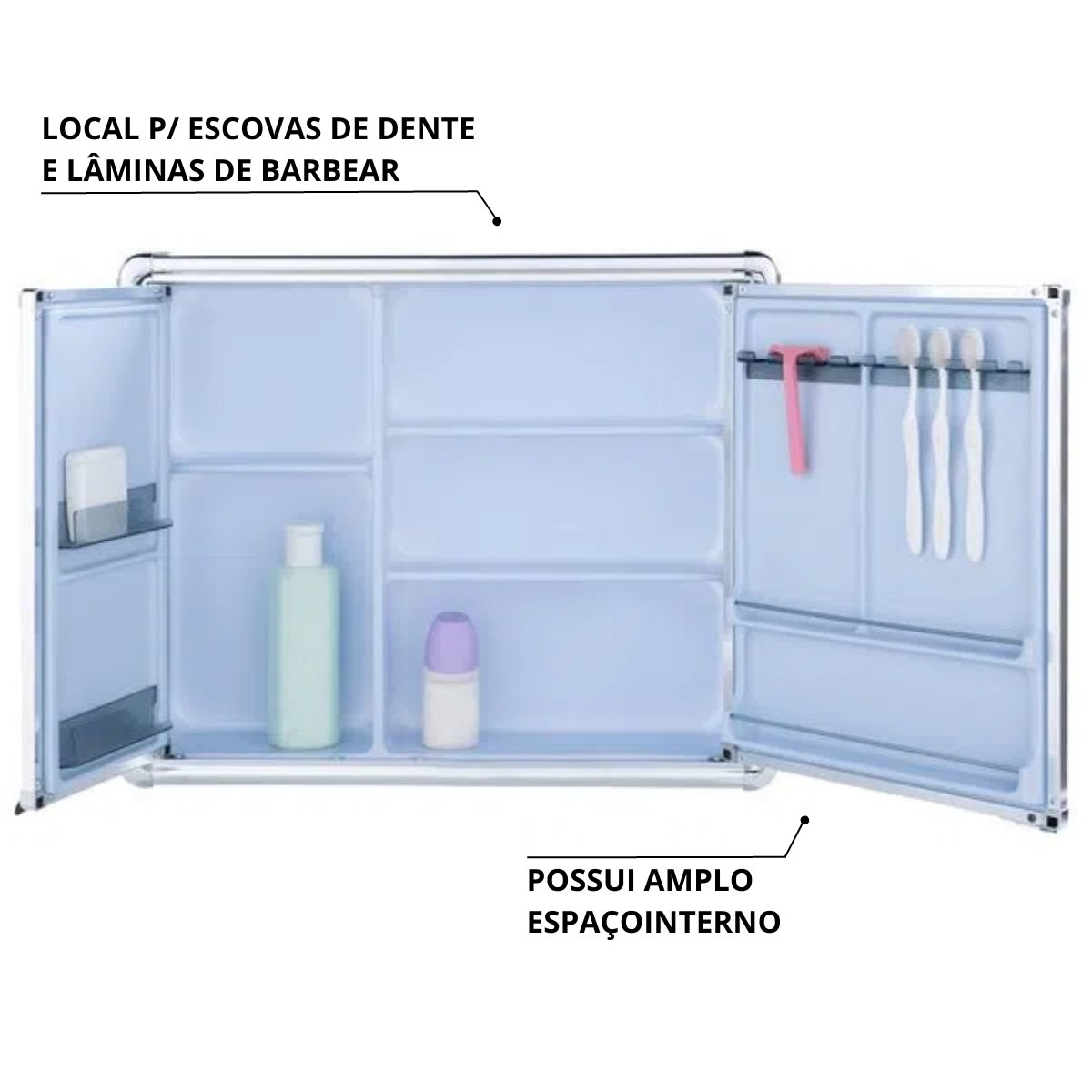 Armário Banheiro Espelheira Sobrepor | Com Perfil de Alumínio | 54x11,3x45cm | 02 Portas | Astra - 3