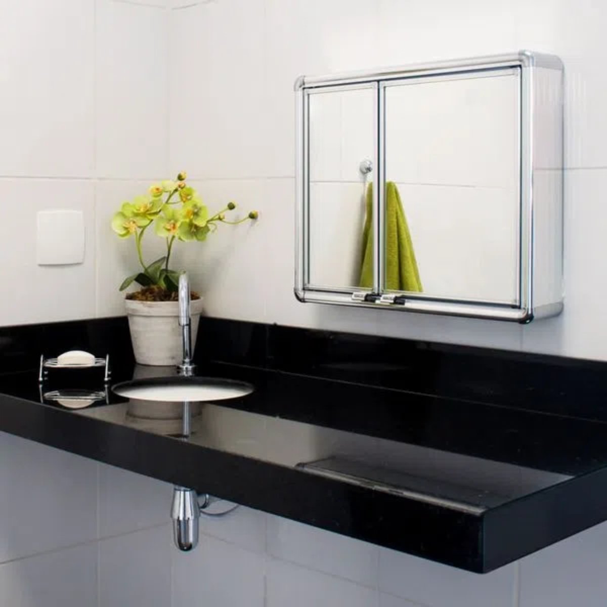 Armário Banheiro Espelheira Sobrepor | Com Perfil de Alumínio | 54x11,3x45cm | 02 Portas | Astra - 7
