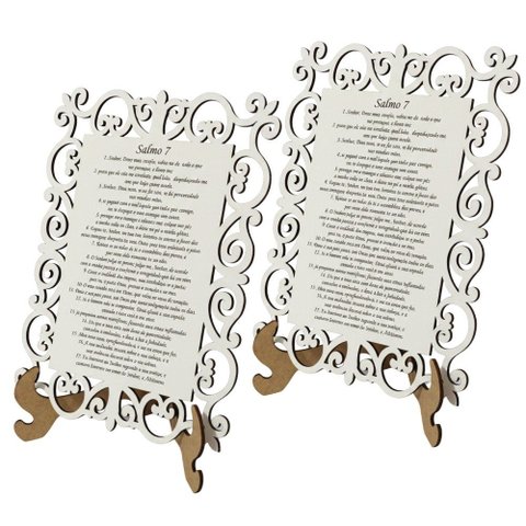 Kit 2 Quadros Decorativos MDF 20cm x 28cm para Sala de Estar Salmo 7 M01 Branco e Cru - Annie Decor