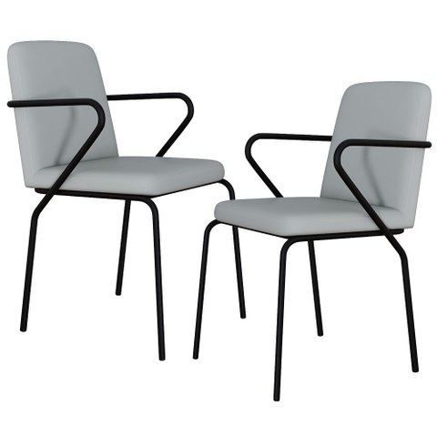 Kit 02 Cadeiras Estofada para Sala de Jantar com Braço Loft Preto C01 Courino Saturno Off White - Ly