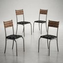 Ver imagem 3 de Kit 4 Cadeiras Atlanta Corino Preto Lirio e Rattan Carvalho Tubo Martelado