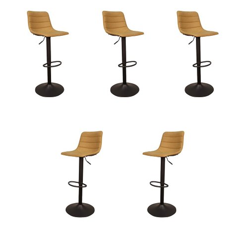 Kit 5 Banquetas Decorativas Travis Pu com Regulagem de Altura Base Disco C/apoio para Os Pés Caramel
