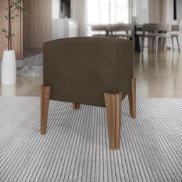 Puff Estofado Tecido Suede com Pés em Madeira Maciça - 1