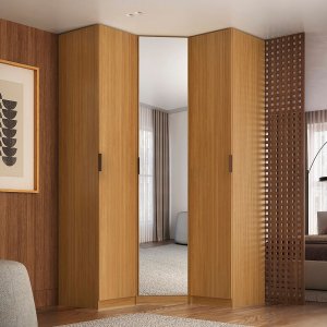 Guarda Roupa de Canto Obliquo Espelho 3 Portas Mdf Altezza Clean Belmax:freijó