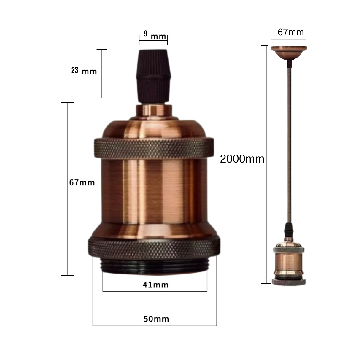 Pendente Rústico Retrô De Metal Decorativo 2M Soquete Bocal E27 Com Fio Cabo Tecido Com Tampa Canopl - 2