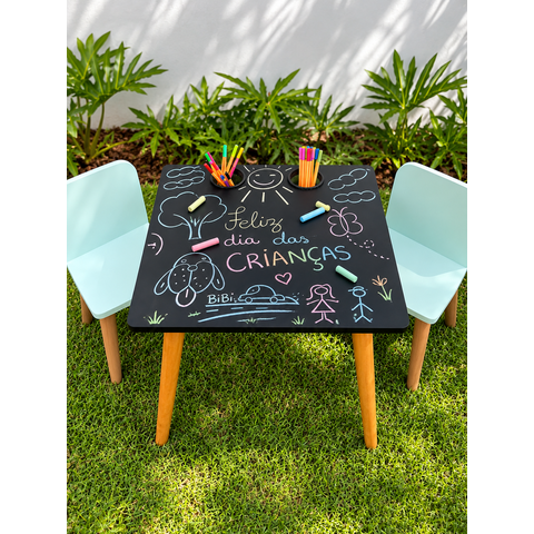 Mesa Infantil Tampo Lousa com 2 Cadeiras para Desenhar e Brincar:Cadeira Menta