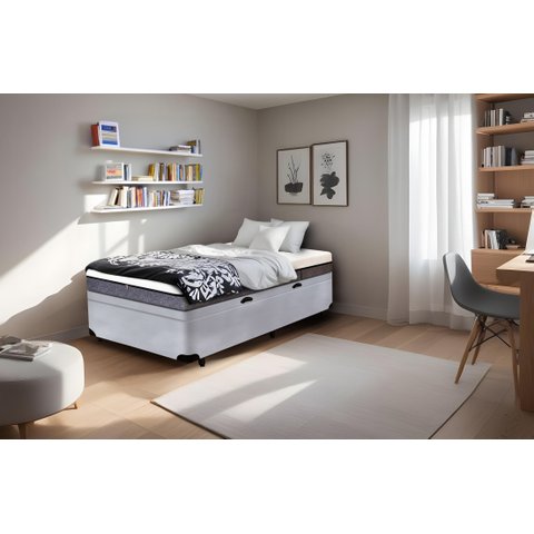 Cama Box Baú Solteiro Serenelife - Suede Cinza Claro