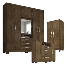 Guarda Roupa Casal Imperial com Armário Multiuso Recife e Cômoda Madri Malbec - Incorplac - 1 Guarda Roupa Casal Imperial com Armário Multiuso Recife e Cômoda Madri Malbec - Incorplac - 1