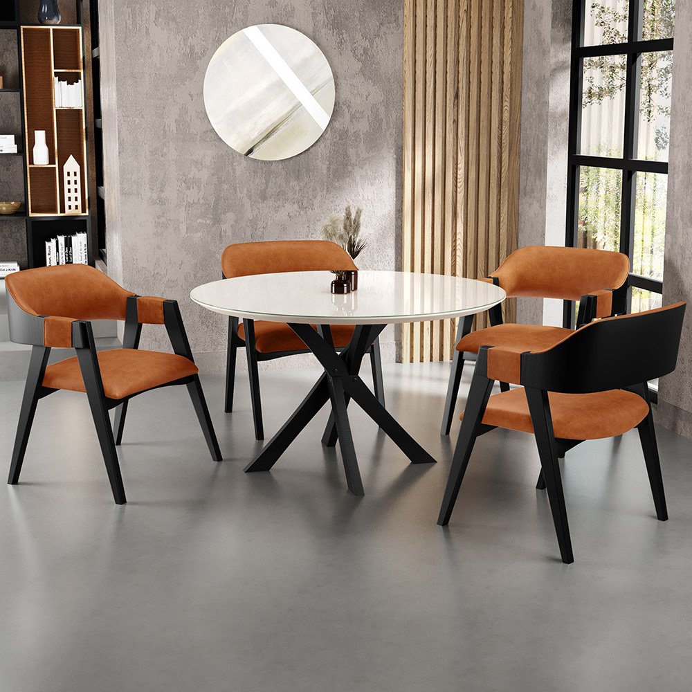 Cadeira para Sala de Jantar Estar Living Estofada Suran L02 Preto Couríssimo Canela - Lyam Decor