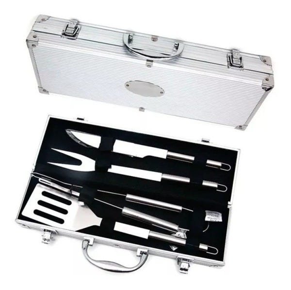 Kit Churrasco Com 4 Peças Em Inox Maleta De Alumínio - 1