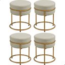 Ver imagem 1 de Kit 4 Puff Redondo Argola Levi Veludo Gelo Base em Aço Dourado - Arkell