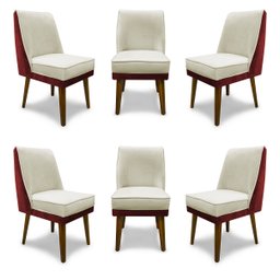 Kit 6 Cadeiras De Jantar Virgínia Compose Veludo Bege e Vinho - Meu Lar Decorações - 1 Kit 6 Cadeiras De Jantar Virgínia Compose Veludo Bege e Vinho - Meu Lar Decorações - 1