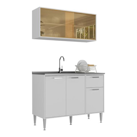 Armário de Cozinha com Balcão para Pia Siena Multimóveis Mp2216 Branco