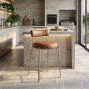 Ver imagem 1 de Banqueta Cozinha Média com Encosto Industrial Dourado Londres PU D03 - D'Rossi