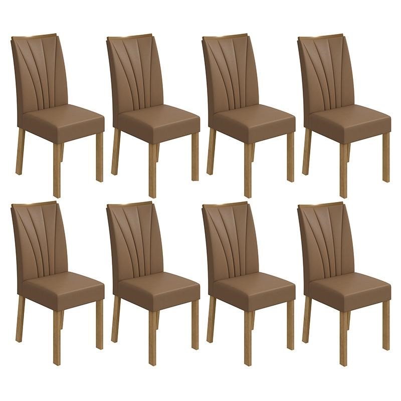 Conjunto 8 Cadeiras Apogeu Amêndoa/Corino Caramelo - Móveis Lopas