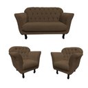 Ver imagem 2 de Kit Namoradeira + 2 Poltronas Decorativa Dália Linho Marrom Pés Madeira
