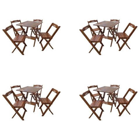 Kit 4 Conjuntos Mesa Dobrável Madeira 70x70 com 4 Cadeiras Personalizada Hei Imbuia - Tarimatã