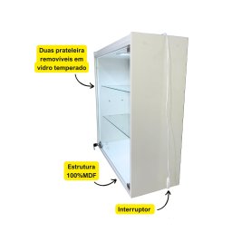 Vitrine Suspensa Expositor Iluminação Prateleira Porta Vidro Branca - 5