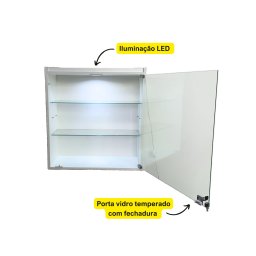 Vitrine Suspensa Expositor Iluminação Prateleira Porta Vidro Branca - 3