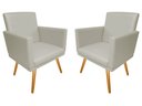 Ver imagem 1 de Kit 2 Poltronas Decorativa Nina Couro Bege Pés Madeira Mz Decor