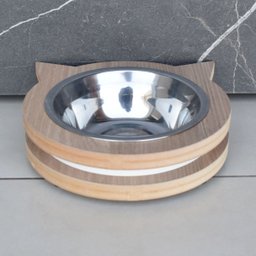 Comedouro Elevado Gato Pet Mdf Miau - Inox - 6