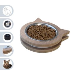 Comedouro Elevado Gato Pet Mdf Miau - Inox - 2