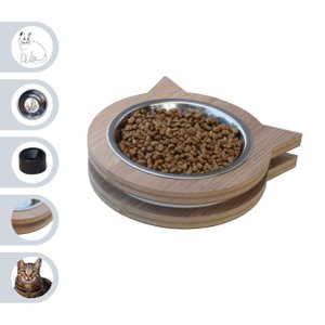 Comedouro Elevado Gato Pet Mdf Miau - Inox