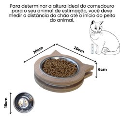 Comedouro Elevado Gato Pet Mdf Miau - Inox - 3