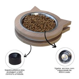 Comedouro Elevado Gato Pet Mdf Miau - Inox - 5