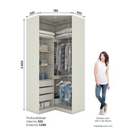 Guarda Roupa Seletto Canto Closet Modulado 2 Portas 3 Gavetas Led Predileto - Henn Canto Closet Sele - 4
