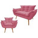 Ver imagem 1 de Kit Namoradeira + Poltrona Decorativa Opala Suede Rosa Pés Madeira Mz Decor