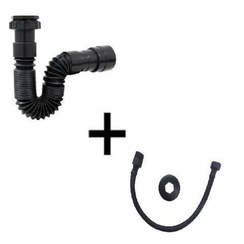 Sifão Sanfonado Preto Universal + Engate Flexível Black 40cm