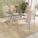 Ver imagem 1 de Kit Conjunto Mesa 6 Cadeiras 120 X 80 Cm Sala de Jantar Cozinha Vidro Metal Cromado Nude