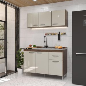Cozinha Modulada Compacta Fidelitá Suiça 2 Peças 6 Portas 1 Gaveta sem Tampo Noce/off-white