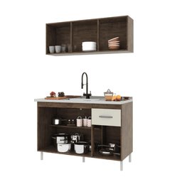 Cozinha Modulada Compacta Fidelitá Suiça 2 Peças 6 Portas 1 Gaveta sem Tampo Noce/off-white - 3