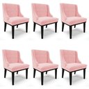 Ver imagem 1 de Kit 6 Cadeiras Estofadas para Sala de Jantar Base Fixa de Madeira Preto Lia Suede Rosa bebê - Ibiza