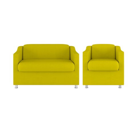 Kit Poltrona Tilla Recepção + Namoradeira Sala, Quarto Suede Cor:Amarelo