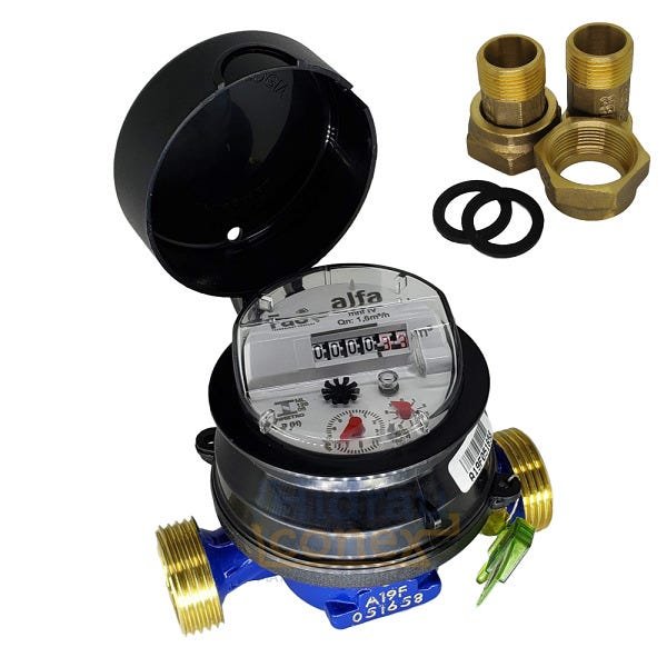 Hidrômetro Unijato 1/2" 3m³/h com Conexões Latão - 1