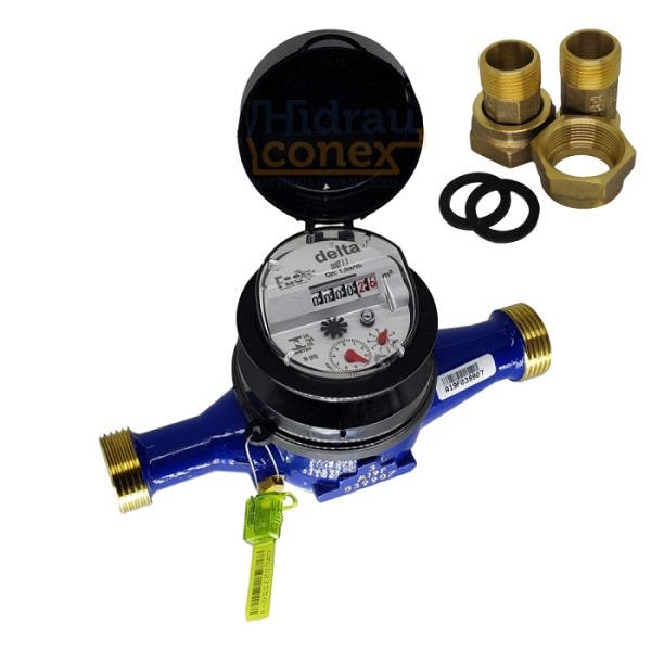 Hidrômetro Multijato 3/4" 3m³/h com Conexões Latão - 1